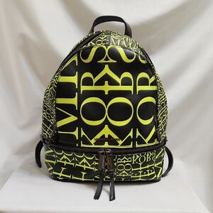 Michael Kors Rhea Medium Newsprint Print Logo Leather Backpack